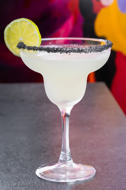 A margarita with a black salt rim at KamiKoi