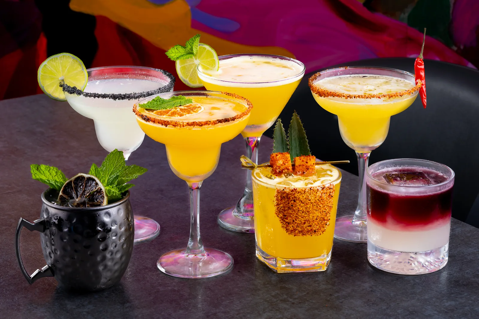 Margaritas, a Moscow mule and craft cocktails lined up at KamiKoi